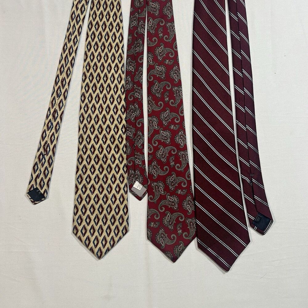 Lot 3 Mens Silk Ties Vintage Paisley Striped Diamond Burgundy Gold Designer